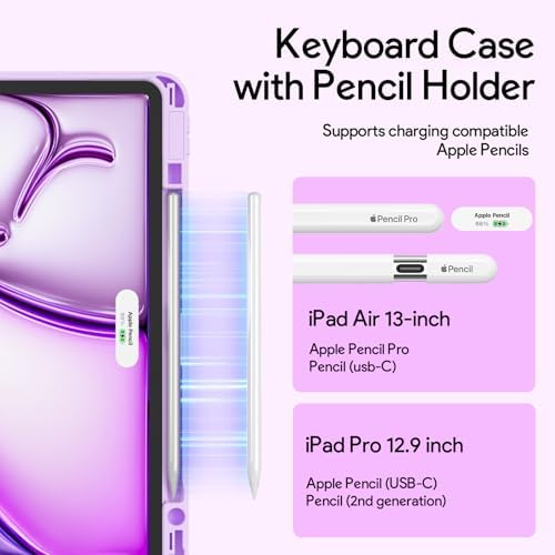 YBING for iPad Air 13 Inch & Pro 12.9 Case with Keyboard - Mouse, 7 Colors Backlit Detachable Keyboard and 360 Rotating Cover for iPad Pro 12.9 (6th, 5th, 4th, 3rd gen), Air 13 M4/M3/M2 (Purple)