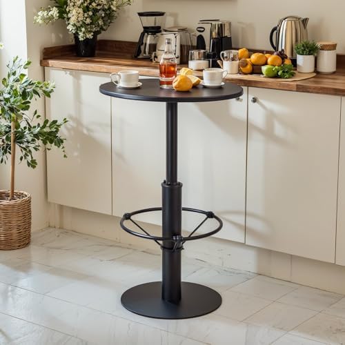 LOKKHAN 37.4" Tall High-top Rustic Industrial Bar Table - 23.6" Dia Round Metal Bar Height Standing Pub/Dining Room Bistro/Cocktail Table (Matte Black)