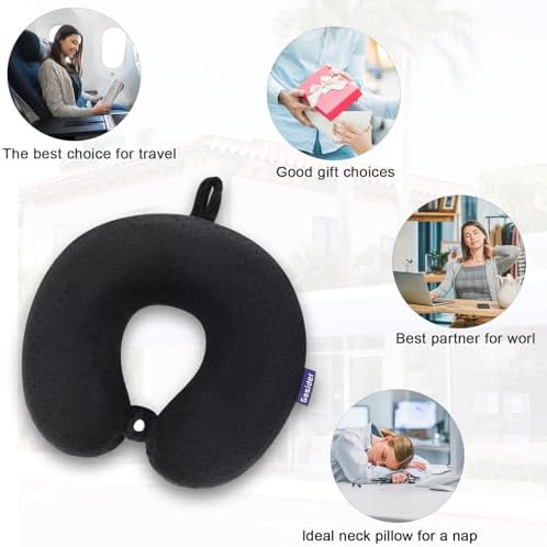 Travel Neck Pillow, Memory Foam Airplane Pillow, Black