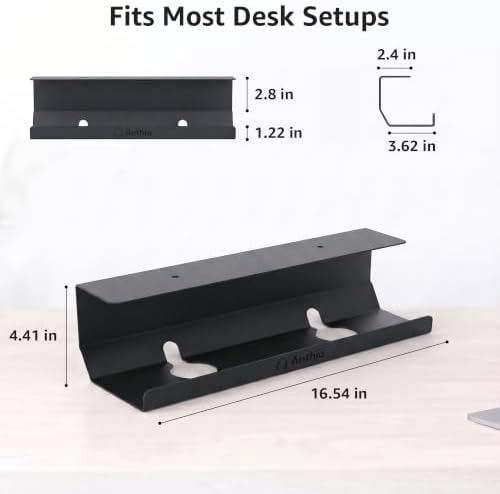Aothia Under Desk Cable Management Tray, 2 Pack (16.5 in, Metal, Black)