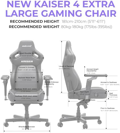 Anda Seat Kaiser 4 XL Gaming Chairs for Adults - Ergonomic Black Fabric Gaming Chairs with 6DArmrest, Comfortable Office Seat with Lumbar Support, Heavy Duty Wide Gamer Seat