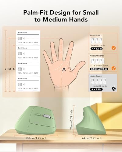 KYSONA Ergonomic Mouse Wireless, Bluetooth Vertical Mouse, 5-Level Adjustable DPI, 2.4G Silent Switch Mice for Windows, MacOS, IPadOS, Laptop, PC, Olive Green