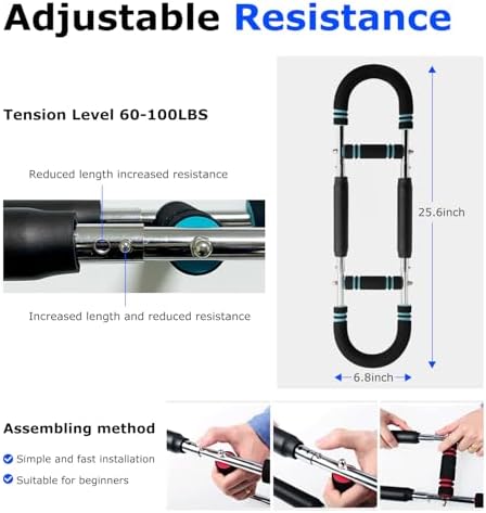 Twister Arm Trainer, 60-100lb Adjustable Chest Workout Equipment, Portable Power Twister Bar, Detachable Design, Arm Trainer for Men, Chest Trainer for Men, Shoulder Muscle Training, Fitness Anywhere