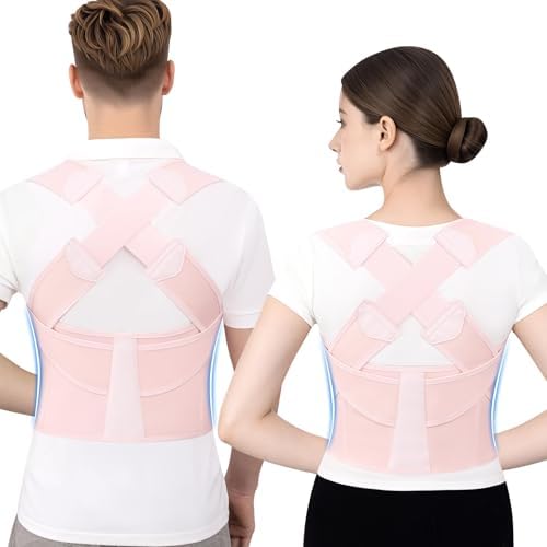 Posture Corrector for Women Men Back Brace hunchback Straightener Adjustable Shoulder Straps Upright Full-Back Correction Upper Support Hunchback Scoliosis Kyphosis Thoracic Instant Hump Pain (Pink, Medium)
