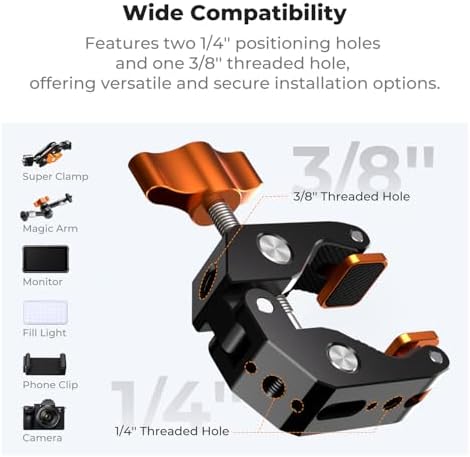 K&F CONCEPT Camera Mount Clamp, Super Crab Clamp Rotatable Clamping Block