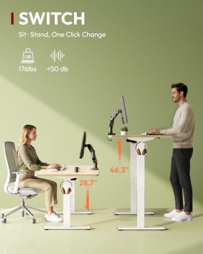 SANODESK One-Piece 48 x 24'' Electric Height Adjustable Standing Desk