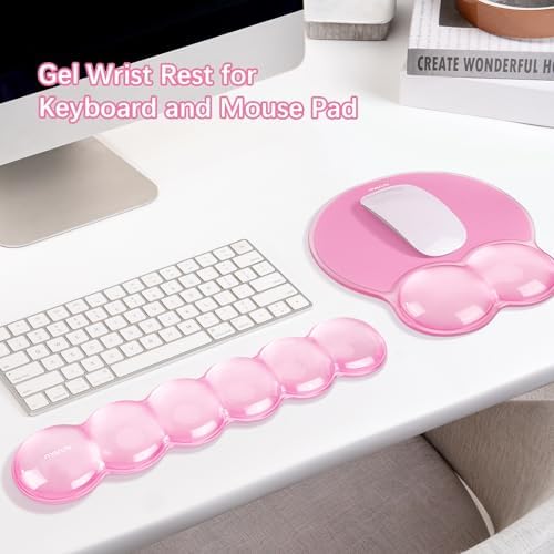 MOSISO Ergonomic Transparent Cooling Gel Wrist Rest&Mouse Pad Set, Pink