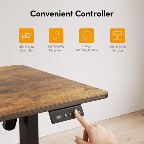 Cubiker L Shaped Standing Desk - 63 x 55 Inch Electric Adjustable Height Corner Standing Desk, Ergonomic Sit Stand Up Table, Splice Board for Home Office, Rustic Brown