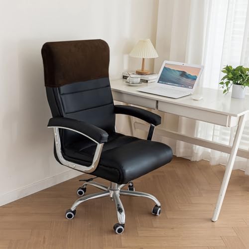 Stretch Office Chair Headrest Cover, Velvet Headrest Protector for Office Chairs, Head Rest Covers for High Back Computer Chairs, Furniture, Recliner Chair, 2 Pack, Dark Coffee
