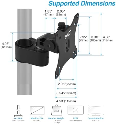 AVLT Single 40 Inch Monitor Head Add-On Kit for Pole Top Mount – Black