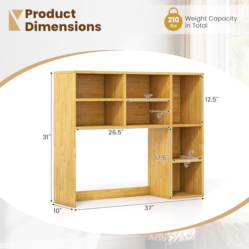 Giantex Desktop Bookshelf, Desk Hutch Dorm w/ 7 Cubes & 3 Adjustable Shelves, Desk Shelf for Up to 27" Computer Monitors, Wooden Desktop Storage Organizer for Dorm College Office Home (Burlywood)
