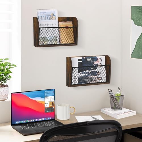 YINMIT 2 Packs Wall File Organizer-Holder, Hanging File Organizer, Wall Mounted File Holder, Wall Mount Paper Folder Rack for Office and Home