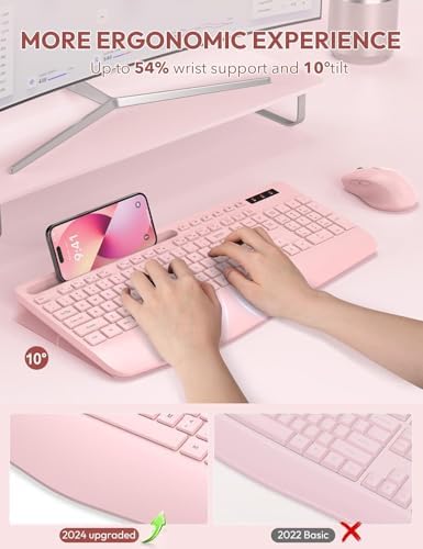 SABLUTE Wireless Keyboard and Mouse Combo, Full Size, Ergonomic Wrist Rest