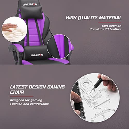 BOSSIN Massage Gaming Office Chair, 400LBS High Back Computer Chair with Footrest and Headrest, Adjustable Swivel Silla Gamer, Ergonomic Heavy Duty, Big and Tall Chair with Lumbar Support
