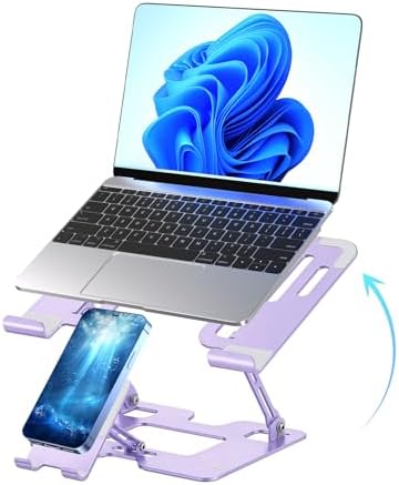 Ergonomic 2-in-1 Purple Laptop Phone Stand for Desk, Adjustable Riser, Sturdy and Portable, Fits All Laptops and Phone (Purple)