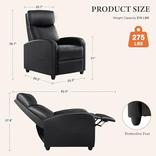 Sweetcrispy Massage Recliner Chair for Adults, Adjustable Home Theater Seating with Lumbar Support for Living Room, Modern Fabric Reclining for Small Space, Black