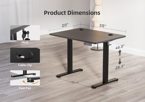 YDN 35 x 20 Inch Black Electric Standing Desk