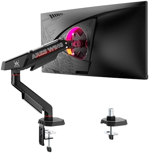ARES WING Single Monitor Arm for 17-40 Inch Flat Curved Screens, Black