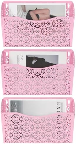 EasyPAG 3 Single Wall Mount File Organizer Vertical Metal Wall Pocket File Holder for Office, Home, School, Pink
