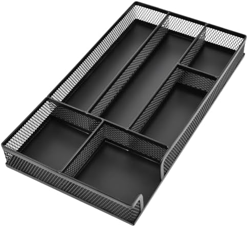 Metal Mesh Desk Drawer Organizer Tray, 6 Compartments 11”x6”x1.5”