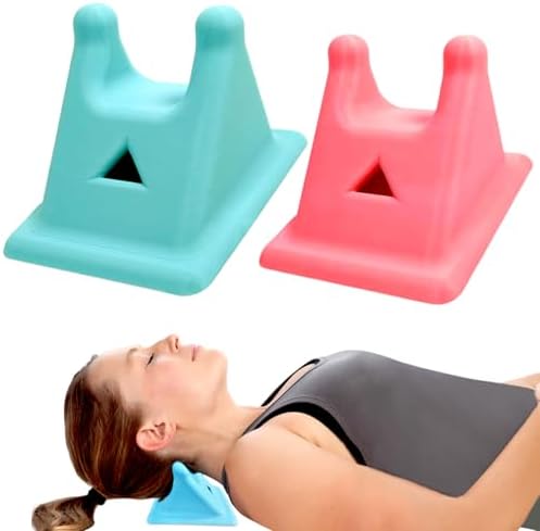 2 Set of Neck Massager & Stretcher, Cervical Traction Device for Shoulder Tension Release, Trigger Point Muscle Relaxer, Occipital Release Tool Travel Use, Non-Medical, Blue, Pink (M+L)