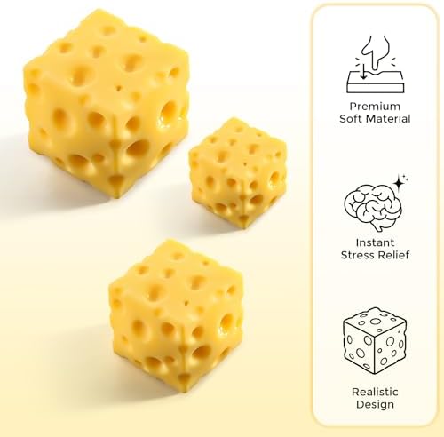 Cheese Squishy Cube Block, Squishy Fidget Toys for Adults & Teens, Easter Basket Stuffers, Stocking Stuffers, Sensory Stress Ball Squeeze Toys for Stress Relief (Yellow 2.8 in)