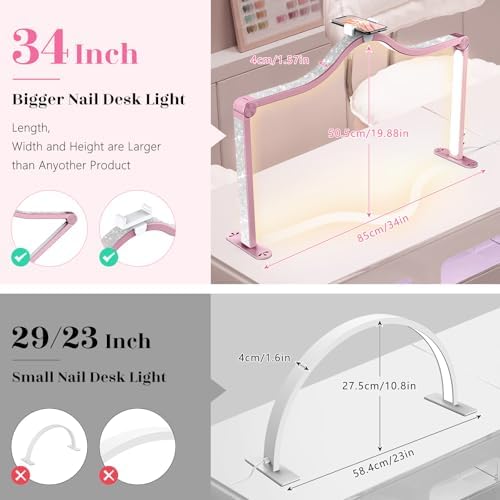 Yokilly Arc Half Moon Light: 34" Shadow-Free Large Nail Light for Desk