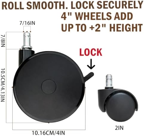 5-Pack 4" Extra Large Locking Chair Wheels for Carpet Hard Floors