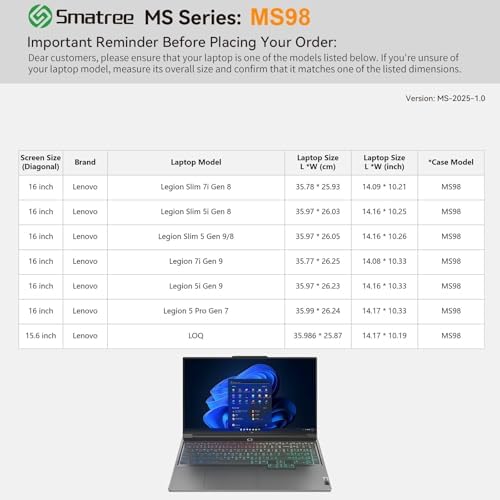 Smatree MS98 Hard EVA Sleeve with Stand for 16 inch Lenovo Legion 7i Gen9