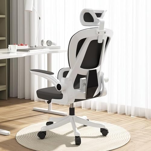 Office Chair Mesh Desk Chair, Ergonomic High-Back Rolling Gaming Work Chairs with Wheels and Adjustable Headrests,Comfortable Flip-up Arms for Home,Bedroom,Study Gaming
