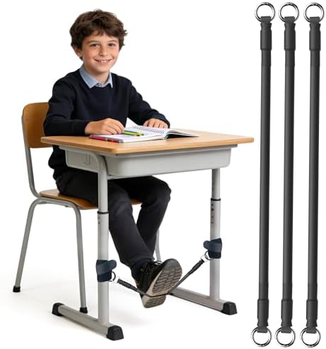 ELETIUO 3-Pack Sensory Chair Bands for Kids - Anti-Slip Fidget Tool for ADHD, Autism & Focus-Silent Stress Relief Bands Fits 20"-28" Desk Legs for Classroom & Home (Black)