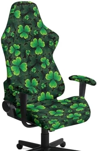 Shamrock Print Gaming Chair Cover with Armrest Covers Stretch Washable Furniture Protector Soft Reclining Racing Gaming Chair