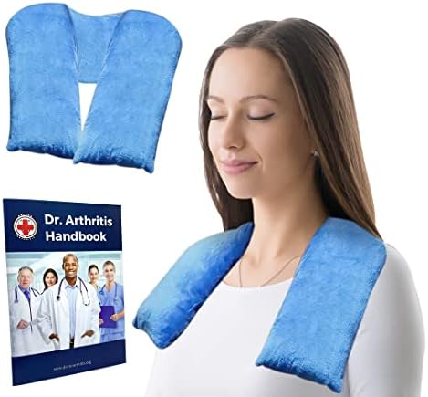 Doctor Developed Heated Neck Wrap - Weighted Heating Pad with Natural Flax Seeds - Cordless Microwavable Heating Pad for Neck & Shoulders - Soft Plush Relief (Blue)