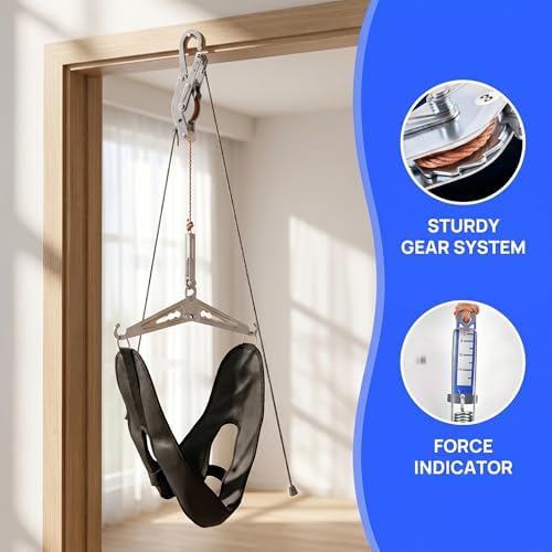 Adjustable Neck Traction Device, Hook & Gear Design No Heavy Objects Needed, Easy to Use for Neck Pain Relief, Suitable for Home & Outdoor Use
