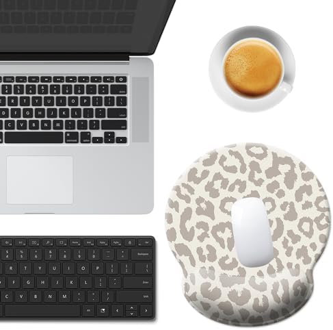 Mouse Pad Wrist Support,Ergonomic Mouse Pad with Wrist Rest,Comfortable Mousepad with Smooth Wrist Rest,Pain Relief Mouse Pads for Non-Slip Base,Computer,Laptop,Office & Home(Leopard Print)