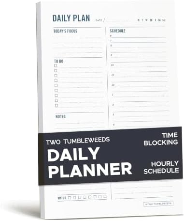 Daily Planner Notepad with Hourly Schedule - ADHD Planner, Time Block Planning Pad, Desktop To Do List, College Supplies - 6 x 9” - 50 Undated Sheets