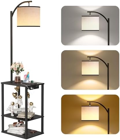 SUNMORY Floor Lamp with Table Shelves, End Side Table for Living Room