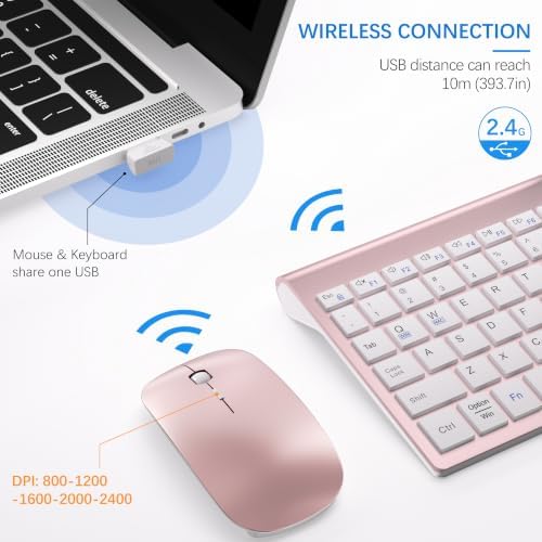 Wireless Keyboard and Mouse Ultra Slim Combo, Dual System - Rose Gold White