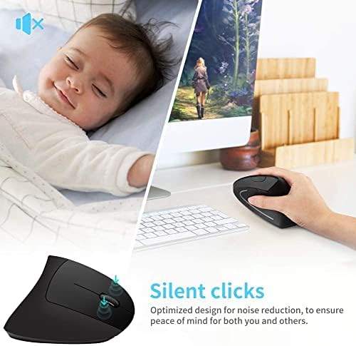 Ergonomic Mouse, High Precision Vertical Wireless Mouse, Rechargeable 2.4GHz Optical Vertical Mice, 3 Adjustable DPI 800/1200/1600 DPI, for Laptop, PC, Computer etc, Specially for Right-handers
