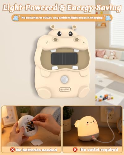 Motion Sensor Night Light for Kids: Cute Hippo Solar Nightlight - No Charge