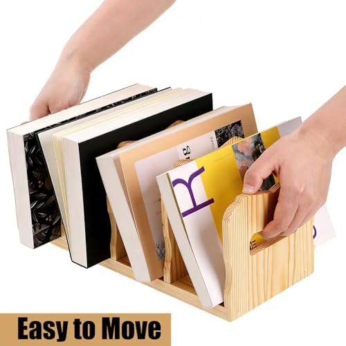 Lawei 2 Pack Wooden Mail Sorter, 4 Slot Desk File Organizer with Handles, Sturdy File Sorter Book Holder for Letter, Envelope, Purse Clutch Divider, Storage Folder Racks for Home, Office, Classroom