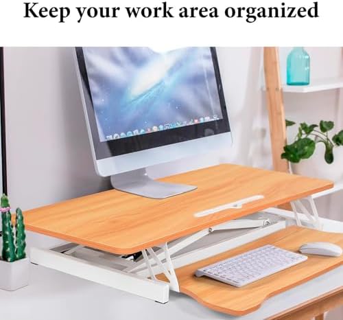 38" Desk Converter, Height Adjustable Sit to Stand Riser, 2 Monitor and Laptop Workstation with Wide Keyboard Tray, Stand Up Home Office Workstation - Rising Desk with Spring Loaded Lift, Log Color