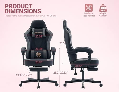 Mistpeople Gaming Chair, Ergonomic High Back Computer Chair with Footrest, Lumbar Support & Pocket Spring Cushion, Comfortable Swivel Home Office Desk Chair for Adults