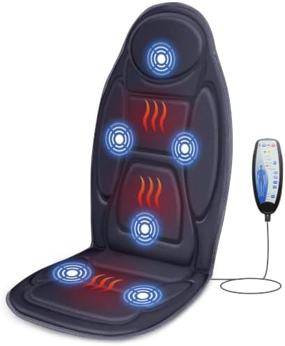 Snailax Back Massager with Heat, Vibration Massage Seat Cushion with 6 Vibrating Motors and 2 Heat Levels, Massage Chair Pad for Home Office use, Gifts for Women, Men