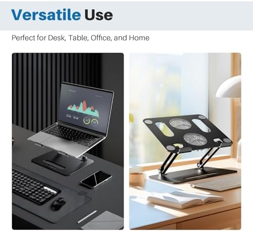 YICOSUN Adjustable Laptop Cooling Stand with 2 Quiet Fans & RGB Lighting, Aluminum Alloy & Foldable Ergonomic Design for MacBook, Lenovo, ASUS, Dell 10-16 Inch, Perfect for Gaming, DJ, Office - Black
