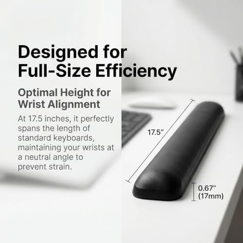 Leather Keyboard Wrist Rest with Gel Support, Black, 17.5 Inches