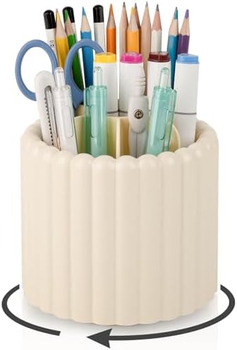 Anyoifax Rotating Pen Holder for Desk Removable Pencil Cup, Small Beige