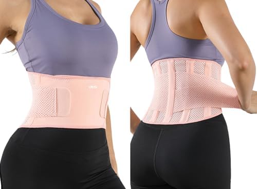 Lightweight Back Brace for Lower Back Pain Women Men, Adjustable Lumbar Support Waist Support Brace for Women Lower Back Pain Relief Products, Hip Belt Waist Belt Sciatic Nerve Brace for Women Men (Pink, Large)