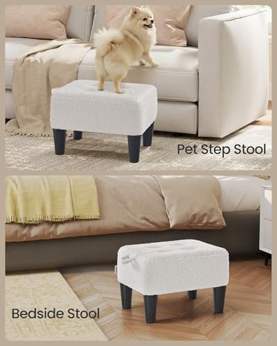 SONGMICS Foot Stool, Small Teddy Fleece Ottoman with Thick Cushion