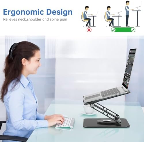 Laptop Stand for Desk Adjustable Computer Stand with 360 Rotating Base Ergonomic Laptop Riser Mount for Desk Foldable Protable Computer Desk Fits with MacBook Pro Air,